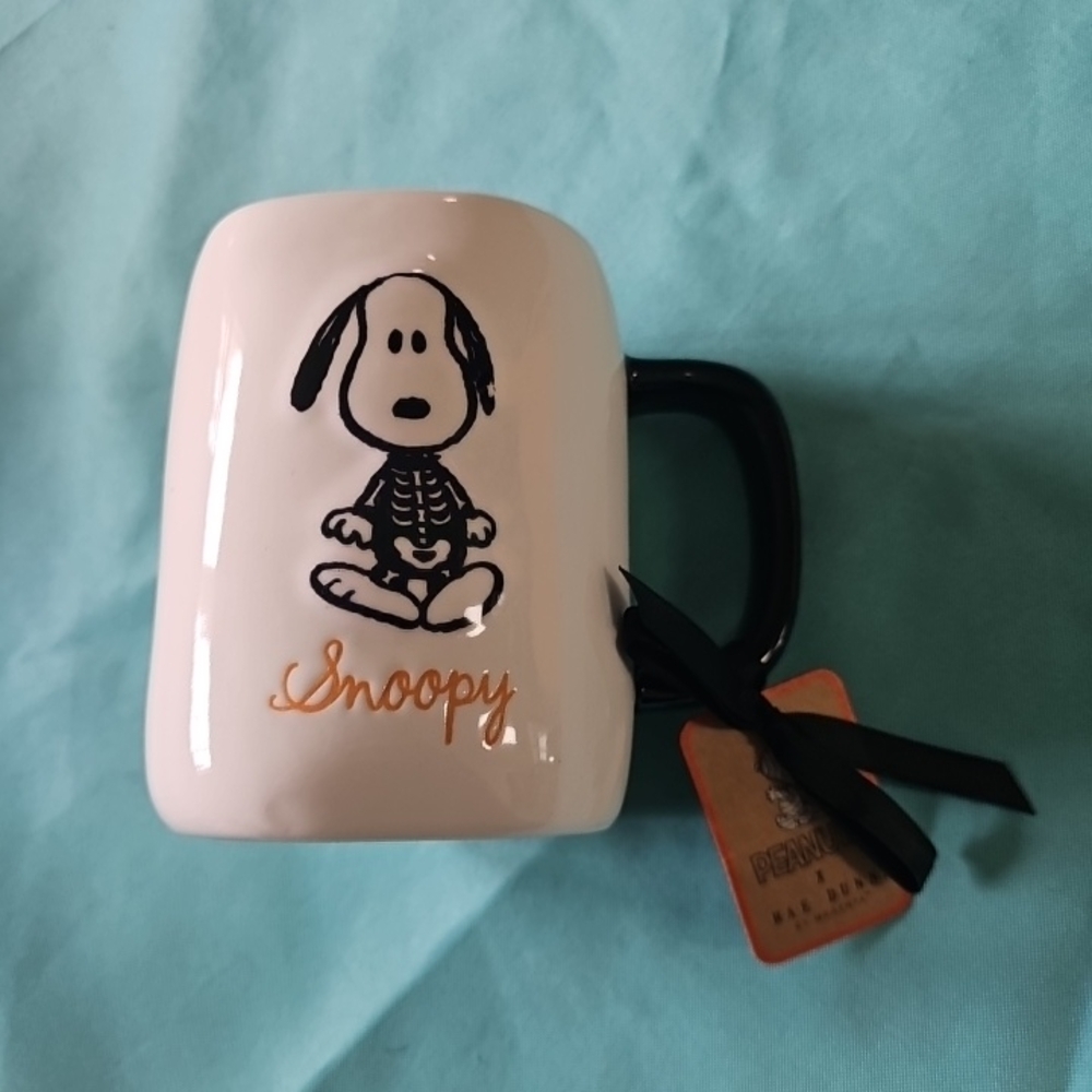 Rae Dunn X Peanuts Snoopy Skeleton Mug with Black Handle